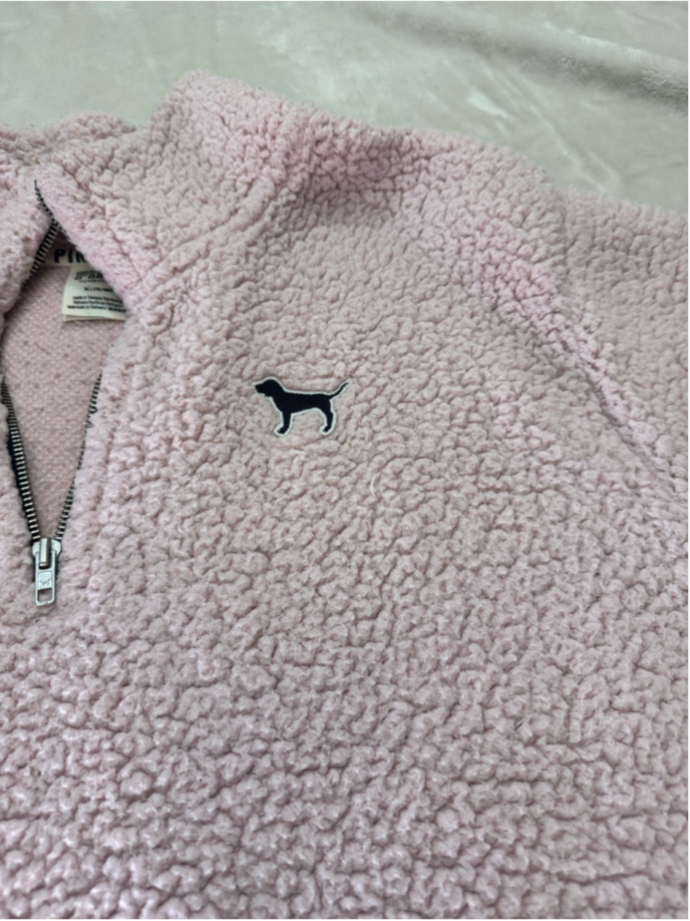 Women's Victoria's Secret PINK Sherpa Quarter-Zip Sweatshirt Pink Size M - Picture 3 of 7
